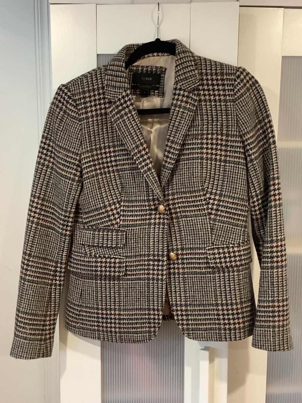 J. Crew Plaid Glencheck Blazer in Black, Tan & Cream